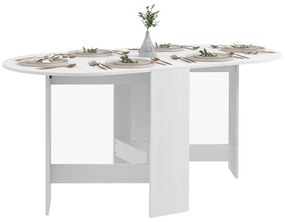 Mesa de Cozinha Dobrável Mesa de Jantar Dobrável Ovalada com Laterais Abatíveis Estilo Moderno 163x80x75 cm Branco