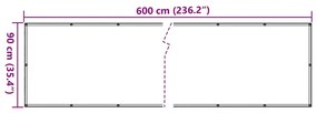 Tela de privacidade para varanda 600x90 cm PVC cinzento
