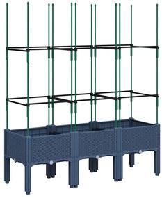Vaso/floreira de jardim c/ treliça 120x40x142,5 cm PP cinzento azul