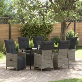 vidaXL Conjunto de Jantar de Jardim de 7 Peças com Almofadas Cinza Polirratan