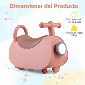 Veículo Deslizante Infantil, 47 x 21 x 34,5 cm, Efeitos Sonoros e Luminosos, Cor-de-rosa