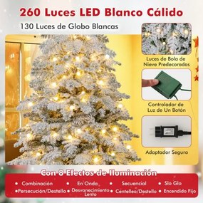 Árvore de Natal artificial de 180 cm com neve artificial, 130 bolinhas brilhantes, luzes LED (DECORAÇÕES NÃO INCLUIDAS), 616 pontas de galhos e 8 modo