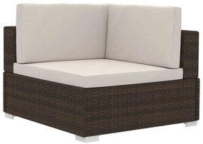 3 pcs conjunto sofás de jardim c/ almofadões vime PE castanho