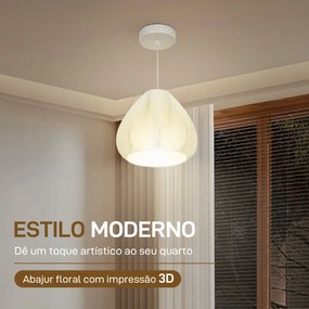 Candeeiro Suspenso Moderno Candeeiro de Teto com Ecrã de Impressão 3D Iluminação para Sala de Jantar Ø20,5x17,5 cm Branco