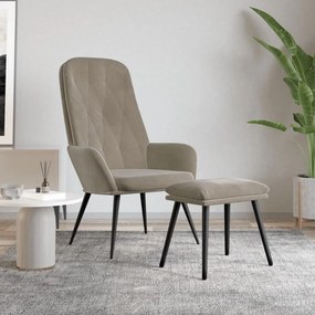 vidaXL Cadeira de descanso com banco p/ pés veludo cinza-claro