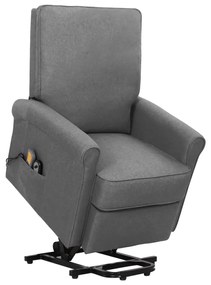 vidaXL Poltrona elevatória de massagens tecido cinzento-claro