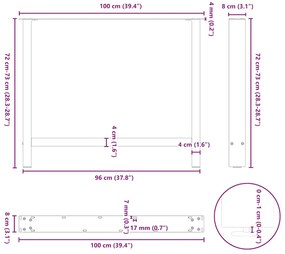 Pés para mesa de jantar , pretos, 2 peças, 100x (72-73) cm, aço