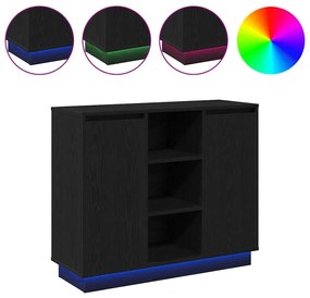 Sideboard com LED Carvalho Preto 90x32x75 cm Madeira de Engenharia