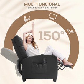 Poltrona de Massagem Reinclinável com Controlo Remoto 2 Áreas de Massagem 8 Programas 5 Níveis 68x88x98 cm Preto