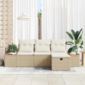 Conjunto de Sofá de Jardim de 4 Peças com Almofadas Bege em Rattan Pol