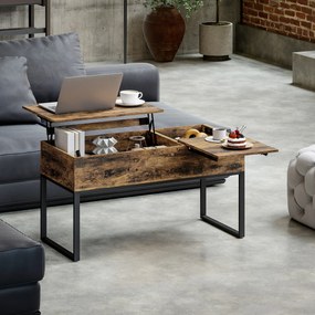 Mesa de Centro Elevatória com Bancada Deslizante Fecho Suave e Espaço Oculto de Arrumação 100x45x67 cm Castanho Rústico