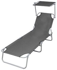 vidaXL Espreguiçadeira com toldo aço cinzento