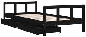 Estrutura cama infantil c/ gavetas 90x200 cm pinho maciço preto