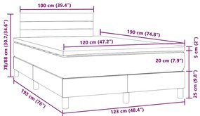 Cama box spring colchão LED 120x190cm couro artif. cinza-escuro