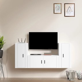vidaXL Conjunto móveis de TV 3 pcs madeira processada branco