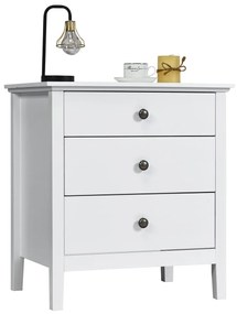 Mesa de Cabeceira "FREJA" com 3 Gavetas – Moderna, Branco – 60 x 45 x