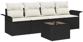 Conjunto de Sofá de Jardim 5 Peças com Almofadas - Rattan Poly Preto