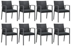 9 pcs conjunto de jantar p/ jardim com almofadões vime PE e aço