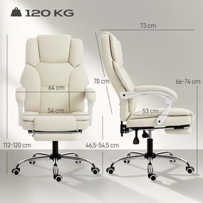 Cadeira de escritório ergonómica, cadeira de escritório com encosto reclinável, altura ajustável, 64x73x112-120 cm, bege