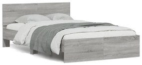 Estrutura cama c/ cabeceira/luzes LED 140x190cm cinzento sonoma