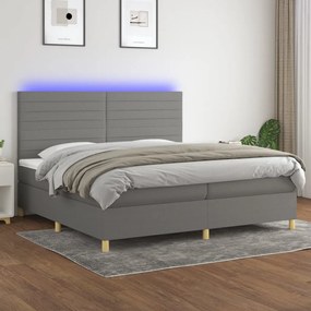 vidaXL Cama box spring c/ colchão e LED 200x200 cm tecido cinza-escuro