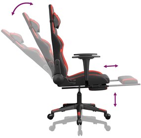 Cadeira gaming massagem + apoio pés couro artif. preto/vermelho