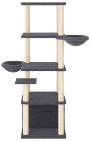 Árvore p/ gatos c/ postes arranhadores sisal 147cm cinza-escuro