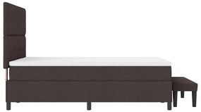 Cama Box Spring com Colchão &amp; Banco Marrom Escuro 140x200 cm Tecido