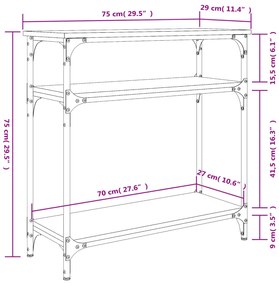 Mesa consola 75x29x75 cm derivados de madeira cinzento sonoma
