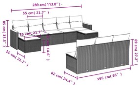 10 pcs conjunto de sofás p/ jardim com almofadões vime PE bege