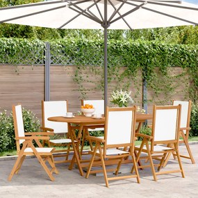 Cadeiras jardim reclin. 6 pcs tecido/madeira maciça branco nata