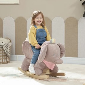 Cavalo Baloiço para Bebés com Som de Elefante e Cinto de Segurança de 3 Pontos Base em Madeira de Álamo 65x35x50 cm Castanho