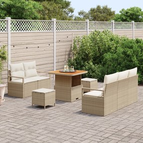 Conjunto de Sofá de Jardim vidaXL de 8 Peças com Almofadas Bege Vime P