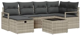 Conjunto de Sofá de Jardim de 7 Peças com Almofadas Cinza Claro em Rat