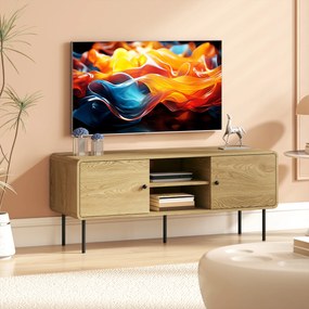 Móvel para televisão 120 x 40 x 50 cm, com capacidade para ecrãs até 55 polegadas, com 2 portas, 2 compartimentos abertos, pés em aço, cor carvalho