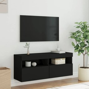 Móvel de parede para TV com luzes LED 100x30x40 cm preto