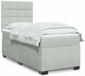 Cama com molas/colchão 100x200 cm veludo cinza-claro