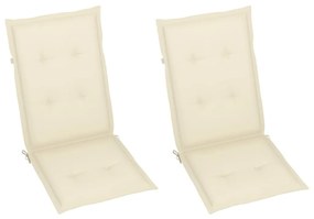 Cadeiras de jardim c/ almofadões cor creme 2 pcs teca maciça