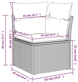 8 pcs conjunto sofás de jardim c/ almofadões vime PE cinzento