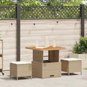 Conjunto de Jantar para Jardim em 3 Peças com Almofadas Bege em Rattan e Acácia