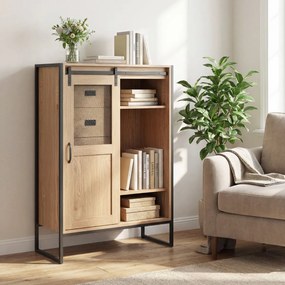 Armário de arrumação, estilo rústico 84 x 40 x 120 cm, com porta de correr, 5 gavetas e prateleiras ajustáveis ideal para casa de banho, sala de estar