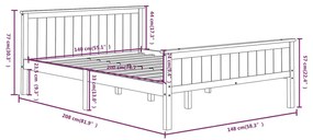 Estrutura de cama 140x200 cm pinho maciço cinzento