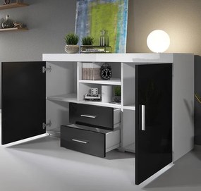 Aparador Manvy de 140cm - Preto/Branco - Design Moderno