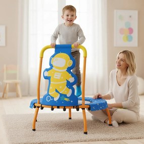 Mini trampolim Astronauta para crianças com alça acolchoada e capa de segurança em lona sem buracos para uso interno, de 3 a 6 anos Azul