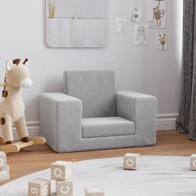 vidaXL Sofá-cama infantil pelúcia macia cinzento-claro