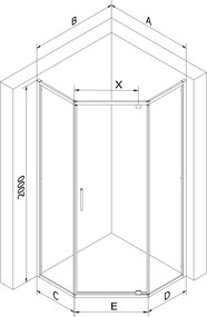 Mexen Exo cabine de duche pentagonal de abrir 90 x 90 cm, transparente, dourada - 812-090-090-50-00