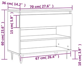 Sapateira Adela - Com 1 Gaveta e 2 Prateleiras - Cor Castanho - 70x36x