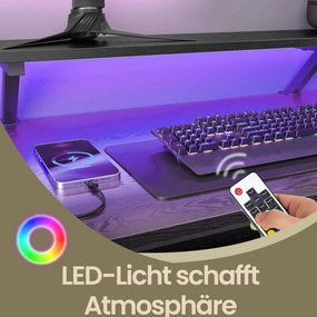 Secretária em forma de L com Iluminação LED ajustável e com tomadas 120 x 150 x 76 cm preto