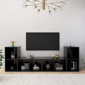 Móveis de TV 4 pcs 72x35x36,5 cm contraplacado preto brilhante
