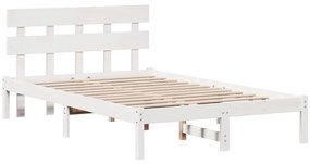 Estrado de Cama com Cabeceira Branca 135x190 cm Madeira Maciça de Pinh